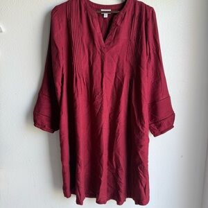 J. Jill Burgundy Pintuck V-Neck Tunic